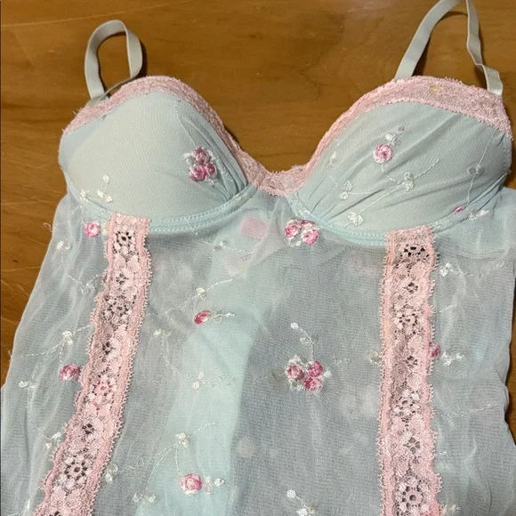 Vintage Floral Lace Victoria Secret  Lingerie Set - Mint Green - Picture 2 of 9